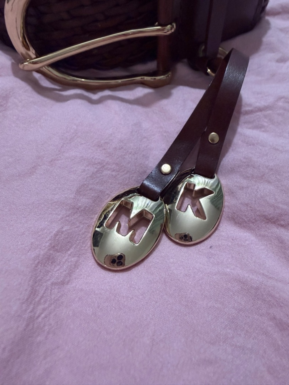 Michael Kors Brown Braided Leather Belt with Embossed Logo